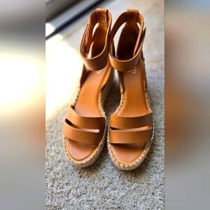 Franco Sarto | Women’s Size 8 Callia Brown Strappy Wedge Espadrilles Leather